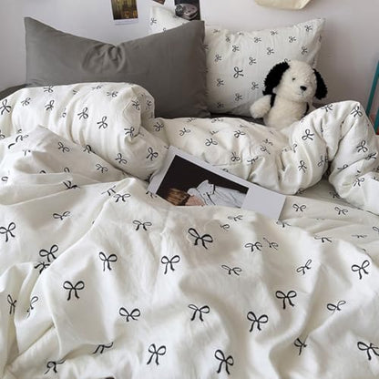 Duvet Cover Queen Size Black Bow Duvet Cover Set | Black Bow Duvet Cover Set, Washable Lightweight Microfiber, Zipper Closure, Includes 2 Pillowcases - color: Black Bow, size: Queen(No Comforter)