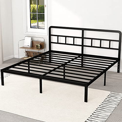 DiaOutro Metal Platform King Bed Frame with Headboard, 14 Inch, Black | Heavy Duty Bed For Kids Adults, Steel Slat Supports No Box Spring Needed, Easy Assembly, Noise Free - size: King, style: 14 Inch