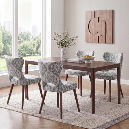Wooden Dining Chairs Set of 4, Mid Century Dining Room Chairs with Solid Wood Legs, Upholstered Fabric Kitchen Chairs with Ergonomic Curved Backrest for Kitchen Dining Room, Jacquard - color: Jacquard, size: Set of 4