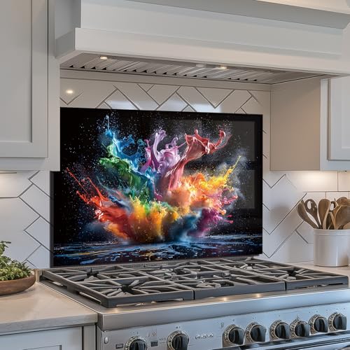 Evgosm tempered glass backsplash for stove, pigment Stove Splashback, Glass Backsplash, Used for Kitchen Wall Protection and Decoration, Easy to Install and Clean. (30x16'') - size: 30"L x 16"W