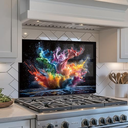 Evgosm tempered glass backsplash for stove, pigment Stove Splashback, Glass Backsplash, Used for Kitchen Wall Protection and Decoration, Easy to Install and Clean. (30x16'') - size: 30"L x 16"W