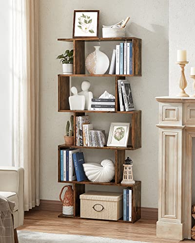 VASAGLE Custos Collection - Bookshelf, 5-Tier Bookcase, Tall Display Shelf, Freestanding Storage Shelf, Room Divider, for Home Office, Living Room, Bedroom, Study, Rustic Brown ULBC62BXS - color: Rustic Brown, style: 5-Tier (27.6"W)