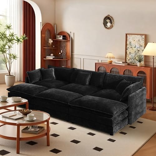 103.8" Chenille U Shaped Modular Sofa with Ottoman,Black | Randomly Assemble Modular Sofa Sets, Modern Recliner Deep Seat Sofa Set for Living Room,Office - color: Black, size: 3S+3O