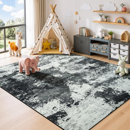 3x5 Back Grey Area Rug Washable Non-Slip Low Pile Entryway Carpet | Stain Resistant, Soft Faux Wool, Abstract Design, for Entryway, Bedroom, Small Living Room, Kitchen - color: Black Grey, size: 3' x 5'(36''x60'')