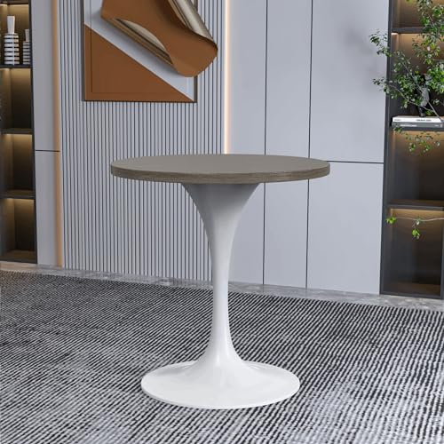 LeisureMod Verve Modern Round Dining Table,Tabletop with Pedestal Base, Contemporary Kitchen & Dining Room Table, Mid-Century Breakfast Nook Table (White Base, Dark Maple) - color: Dark Maple Wood, size: 27 inch Wide