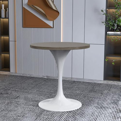LeisureMod Verve Modern Round Dining Table,Tabletop with Pedestal Base, Contemporary Kitchen & Dining Room Table, Mid-Century Breakfast Nook Table (White Base, Dark Maple) - color: Dark Maple Wood, size: 27 inch Wide