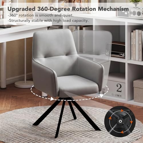 360°Swivel Dining Chairs Set of 6, Modern Upholstered Dining Room Chairs with Thicken Cushion, Dining Chairs with Armrests Swivel Kitchen Chairs for Living Room, PU, Grey - color: Grey, size: Set of 6