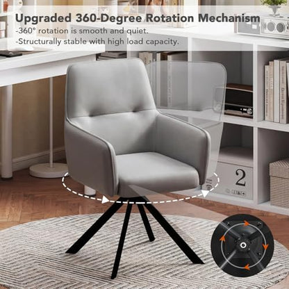 360°Swivel Dining Chairs Set of 6, Modern Upholstered Dining Room Chairs with Thicken Cushion, Dining Chairs with Armrests Swivel Kitchen Chairs for Living Room, PU, Grey - color: Grey, size: Set of 6