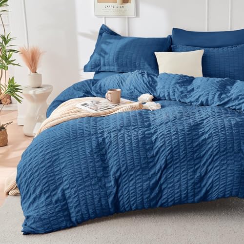HYMOKEGE Teal Twin Size Duvet Cover, Ultra Soft 2-Piece Seersucker Duvet Cover Set with Zipper Closure, Soft Brushed Microfiber Bedding Set with 8 Corner Ties (68"x90", 1 Pillowshams) - color: 04 - Teal (No Comforter), size: Twin(68"×90")