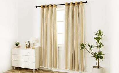 INLINAS Blackout Curtains with Sheer Overlay, Gold, 52x108 Inches | Grommet Top Double Layer Curtains for Bedroom and Living Room Thermal Reduction Light Blocking and Energy Saving, Set of 2 - color: Gold, size: 52"W x 108"L (Pack of 2)