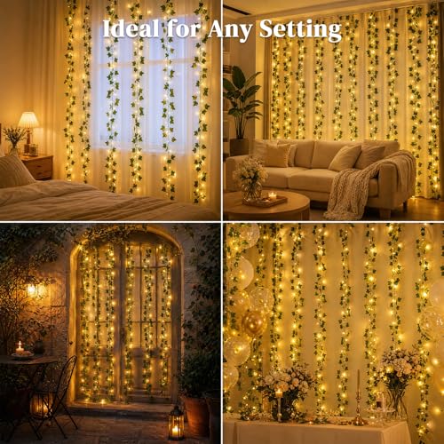 DomeStar Vine Lights, 300 LED Vines with Fairy Lights with Remote, Ambient | Wall Decor for Wedding Party Dorm, Vines for Bedroom - style: 1pack-lvy-100Ft LED
