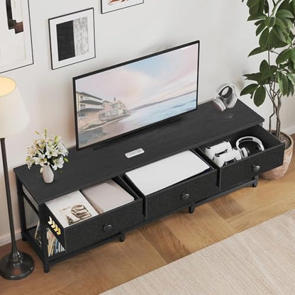 TV Stand with 3 Fabric Drawers for up to 50 Inch TV, 47.2" Industrial Media Console, Entertainment Center with Shelves for Living Room, Bedroom, Home Office, Black DS12BB - color: Black