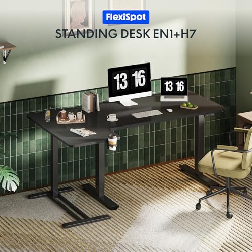 FLEXISPOT H7 32" Pneumatic Height-Adjustable Overbed Table with Wheels | C-shaped bedside table,Medical End Table,Rolling Cart TV Tray,Laptop desk for Hospital Home office use,31.5"Wx17.7"D,Black - color: Black, size: Large