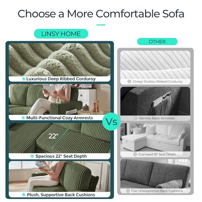 LINSY HOME Loveseat Sofa with Pull Out Couch Chaise: 2-in-1 Convertible 2 Seater Sofa with USB Charging & Cup Holders, Comfy Plush Corduroy Love Seat for Small Spaces Living Room Apartment, Green