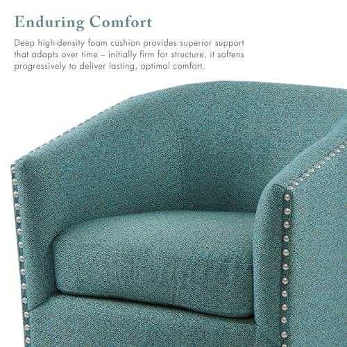 Madison Park Swivel Barrel Accent Chair, Upholstered Curved Back with 7-Inch Thick Woven Cushion, 360° Swivel, Nailhead Trim, Comfy Chair for Living Room, Bedroom, Office, 28" Wide, Teal, Tyler - color: Teal
