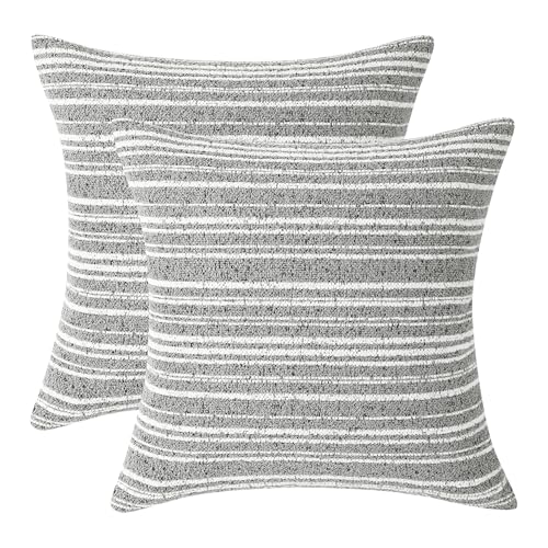 Chenille Striped Throw Pillow Covers 18x18, Set of 2, Light Gray | Soft Textured Decorative Cushion Covers for Couch, Sofa and Bed, Light Gray Modern Farmhouse, Boho and Neutral Home Decor - color: Light Gray