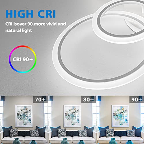 Shine LUEST Modern LED Ceiling Light, Dimmable LED Chandelier Flush Mount Ceiling Lights, Remote Control Acrylic Ring Ceiling Lamp Fixture for Living Room Dining Room Bedroom (White, 8 Rings) - color: White, 8 Rings