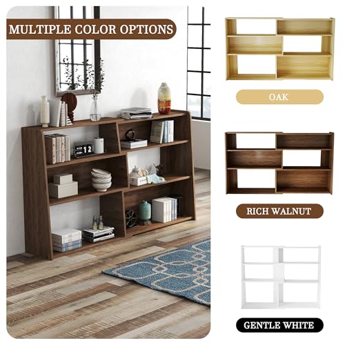 Expandable Bookshelf with Solid Wood Core, 3-Tier Ladder Bookcase, Extendable Corner Shelf for Small Space in Living Room, Study, Bedroom, Walnut