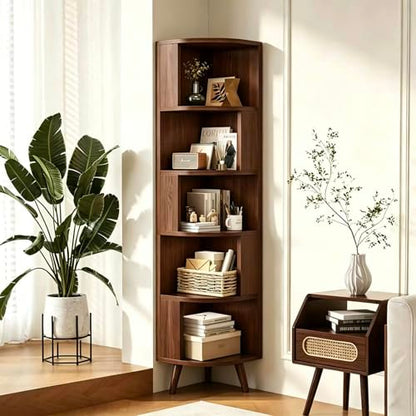 5-Tier Corner Bookshelf, Modern Corner Shelf, Freestanding Bookcase Corner Cabinet Storage Display Shelf Organizer for Living Room Home Office Bedroom Kitchen