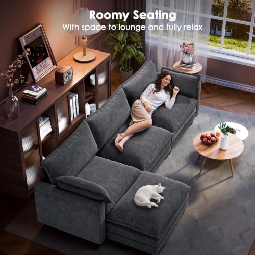 Marsail Modular Sectional Sofa 110.6" U-Shaped Modern Comfy Cloud Couch, 5-Seat Chenille Deep Seat Sofa with Throw Pillow & Movable Ottoman for Living Room, Bedroom and Apartment, Slate Gray - color: Slate Gray, size: 110.6" - U Shape