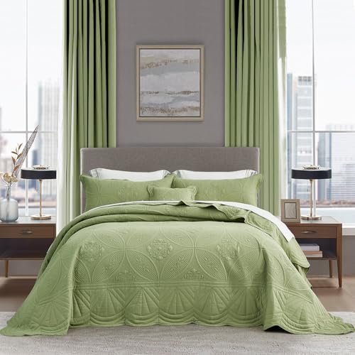 DaisyHuang Bedspread - Full Size Bedding Cover - Modern & Contemporary Coverlet Set, Real Stitching, Reversible, Lightweight, 5 Piece, Sage Green - color: Sage Green, size: Full(96"x110")