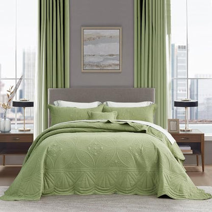 DaisyHuang Bedspread - Full Size Bedding Cover - Modern & Contemporary Coverlet Set, Real Stitching, Reversible, Lightweight, 5 Piece, Sage Green - color: Sage Green, size: Full(96"x110")
