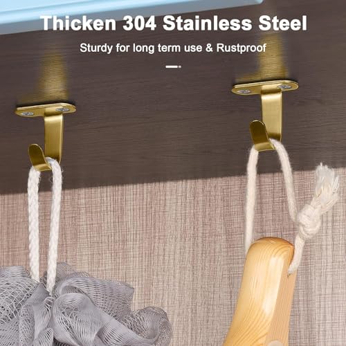 NearMoon Stainless Steel Screw Mounted Ceiling Hooks, Under-Shelf Towel/Robe Clothes Hook Heavy Duty Coat Hanger for Bathroom Kitchen Cabinet Garage, 10 Pack (Brushed Gold) - color: Brushed Gold