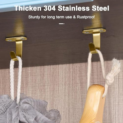 NearMoon Stainless Steel Screw Mounted Ceiling Hooks, Under-Shelf Towel/Robe Clothes Hook Heavy Duty Coat Hanger for Bathroom Kitchen Cabinet Garage, 10 Pack (Brushed Gold) - color: Brushed Gold