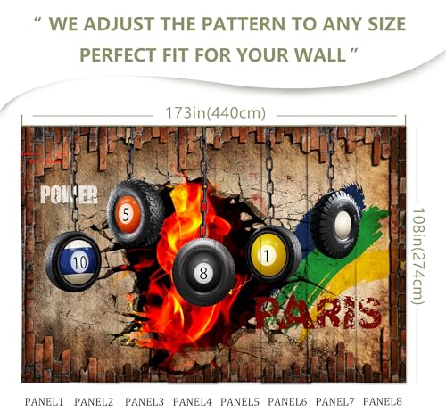 Industrial Wallpaper Billiard Tire Wall Mural | 173"x108", for Bedroom Living Room Bathroom, Textured Fabric, Not Peel and Stick - color: Mural 14, size: 173" x 108"