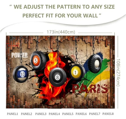 Industrial Wallpaper Billiard Tire Wall Mural | 173"x108", for Bedroom Living Room Bathroom, Textured Fabric, Not Peel and Stick - color: Mural 14, size: 173" x 108"