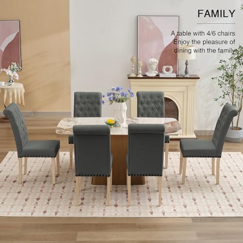 adochr Linen Dining Chairs Set of 4, Armless Parsons Chairs,Dark Grey | Wooden Legs & Tufted Buttons, Upholstered Dining Room Chair for Kitchen/Dining Room/Living Room - color: Dark Grey, size: 4PCS