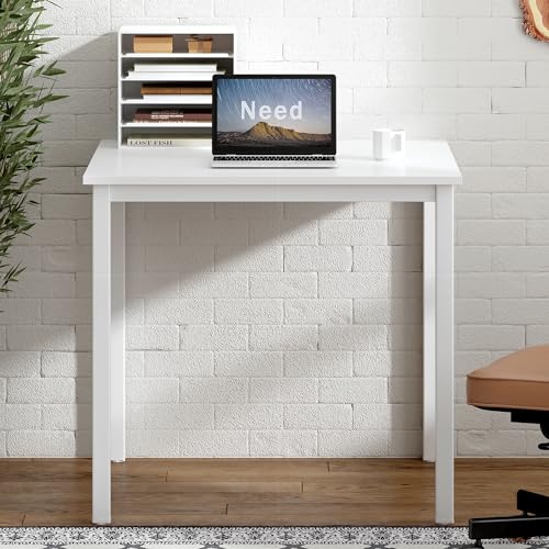 Need Small Computer Desk for Home Office 31.5 Inch Gaming Desk White | White Frame Sturdy and Heavy Duty Writing Desk for Small Spaces, Sturdy Writing Table for Home Office or Study Breakroom - color: White & White Frame, size: 31.5x23.6 inch