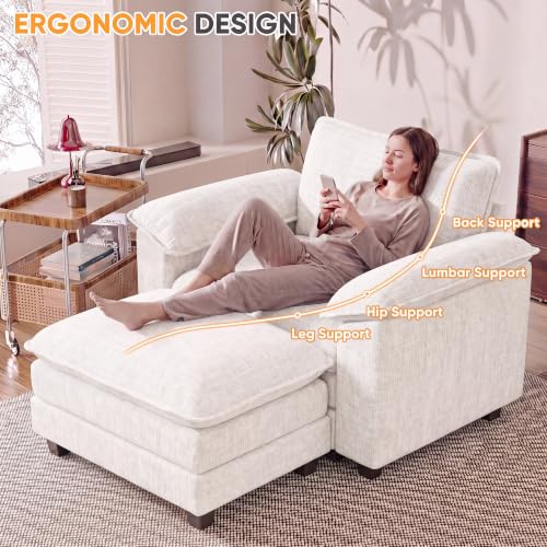 Homall Sofa Accent Chair with Ottoman, 35" Reading Chair, White | Comfy Chenille, Double Layer Cushion, Wide Armrest, Deep Seat, Sturdy Frame, High-Density Foam, Single Sofa for Living Room - color: White, size: Single Sofa Chair
