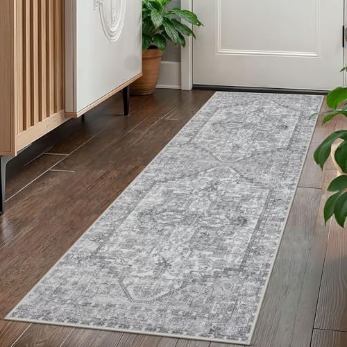 KOZYFLY Runners for Hallways 2x5 Ft Washable Kitchen Runner Rug Boho Runner Rug for Entryway Indoor Printed Oriental Faux Wool Floor Carpet Runner for Laundry Room Kitchen Hall, Gray - color: Light Grey/White, size: 2' x 5' (Runner)