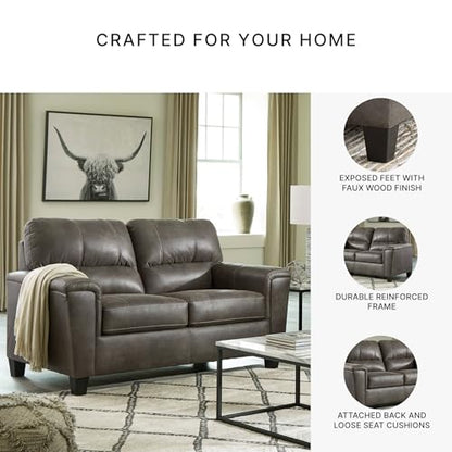Signature Design by Ashley Modern Faux Leather Loveseat, Small Sofa, Gray | Sag-resistant proprietary platform foundation, Compact 61-inch profile for tight spaces, Navi Series - color: Grey, style: Loveseat