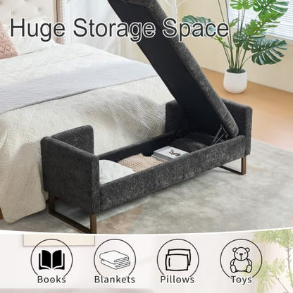 Chifee & Vingol 64" W Storage Benches End of Bed Bench, Charcoal - color: 64"-charcoal