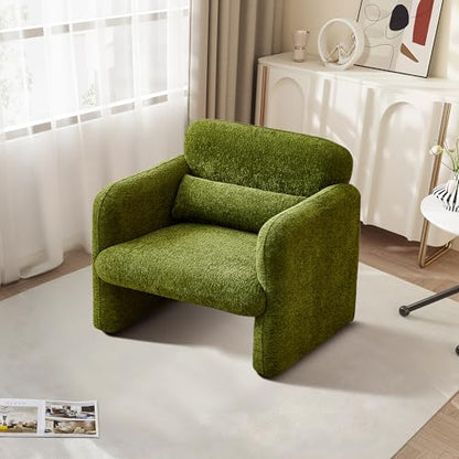 Modern Accent Single Sofa Chair with Arms, Lamb Fabric Upholstered Comfy Reading Arm Chair for Bedroom, Living Room-Green - color: Green, size: 30.31"D x 33.86"W x 31.5"H