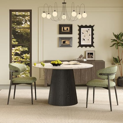 47" Round Dining Table for 4, Sintered Stone Top Solid Wood Pedestal, Snowy White+Black (Table Only) - color: Snowy White+black, size: 47"