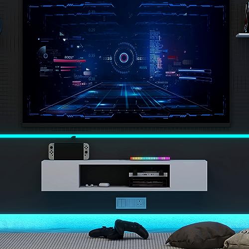 GHC Floating TV Stand, Wall Mounted Entertainment Center and Cabinet Shelf, Media Console for DVD Player, Space-Saving Under TV Shelf for Bedroom, Living Room (White) - color: White