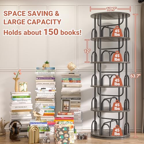 Aheaplus 5 Tier Rotating Bookshelf Tower, 360 Display Spinning Bookcase, Revolving Round Book Shelf Narrow Swivel Bookshelf, Vertical Turning Corner Book Organizer for Small Space, Black Oak - color: Black Oak, size: 5 Tier, 63" H