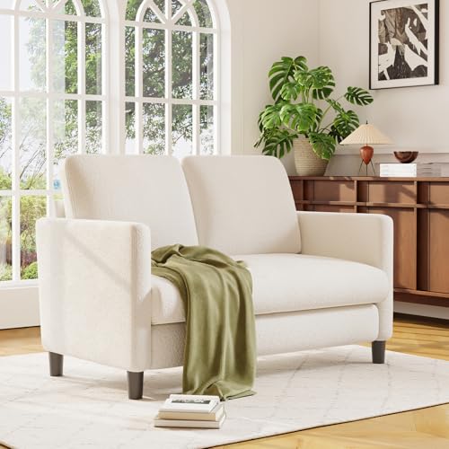 Welzona Loveseat, 51" Small Couch, Teddy Love Seat, Small Loveseat Sofa | Comfy Teddy Fabric, Tool-free Setup, Washable Covers, All-wood Small Sofa Couch for Living Room, Bedroom, Small Spaces, Beige - color: Beige, size: loveseat