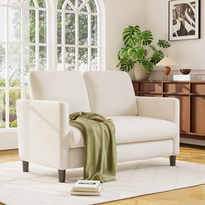 Welzona Loveseat, 51" Small Couch, Teddy Love Seat, Small Loveseat Sofa | Comfy Teddy Fabric, Tool-free Setup, Washable Covers, All-wood Small Sofa Couch for Living Room, Bedroom, Small Spaces, Beige - color: Beige, size: loveseat