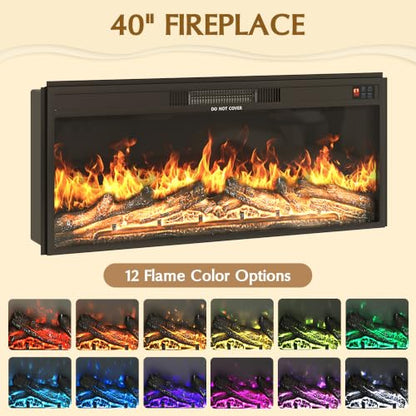 85.6" Fireplace TV Stand for TV Up to 90",Entertainment Center with 40" Electric Fireplace,Simulates 12 Flame Colors,Countertop with Power Outlet, Large Capacity, for Living Room,Walnut - color: Walnut