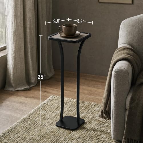 Small Square Side Table, Drink Table with Weighted Base, Solid Wood & Metal Accent Table for Small Spaces, Pedestal End Table for Living Room, Bedroom, Office,Grey - color: Grey