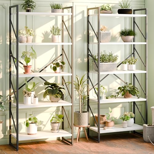 Shintenchi 2-Tier Bookshelf: Tall Industrial Bookcase for Living Room/Home/Office, Modern Book Holder with Storage Rack Shelves - White - color: 2pcs/White