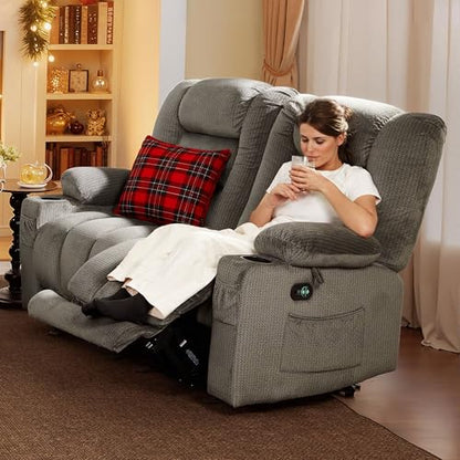 MCombo 82 in 3 Seater Reclining Sofa with Heat and Massage PR647 (Grey) | 155° Zero Gravity, Reclining Middle Seat, Dual Charging Ports, Cup Holders, FSC & OEKO Certified - color: Grey, size: 3 Seater Recliner with Zero Gravity
