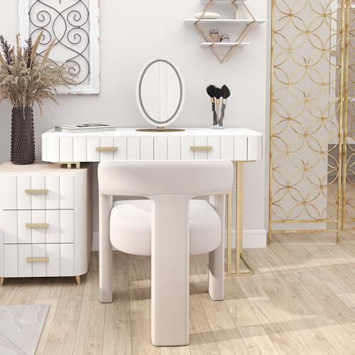 HNY Modern Velvet Barrel Single Dining Chair, Ivory | Upholstered Accent Armchair With Wide Seat Elegant Design For Living Room Bedroom Vanity And Small Spaces - color: Ivory Velvet