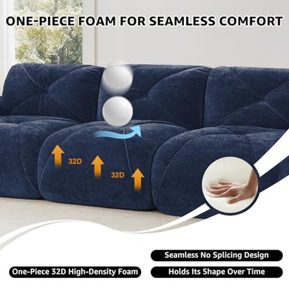 Blue Loveseat Sectional Couches for Living Room, Velvet Fabric Boneless Couch, No Assembly Cloud Modular Sectional Sofa Love Seat with 1 Ottoman, Foam Couch Compressed Sofa Set, Sofas para Sala - color: Blue, size: 2 Seater + 1 Ottoman