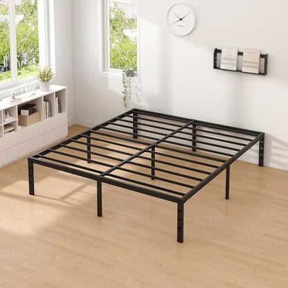 NEW JETO Metal Bed Frame,Queen Size Bed Frame with Storage Space,18 Inch | Heavy Duty Sturdy Mattress Foundation,Easy Assembly,No Box Spring Needed, Black - size: Queen, style: 18 Inch