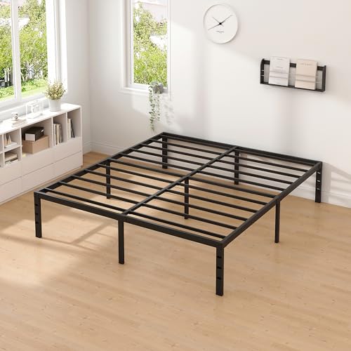 NEW JETO Metal Bed Frame,Queen Size Bed Frame with Storage Space,12 Inch | Heavy Duty Sturdy Mattress Foundation, Easy Assembly,No Box Spring Needed, Black - size: Queen, style: 12 Inch